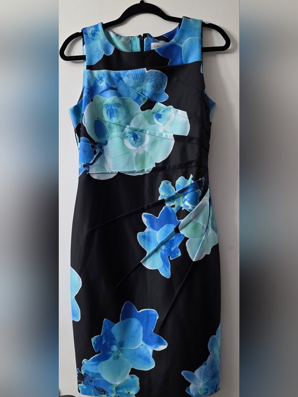 Calvin Klein Black Dress with Blue Floral Print